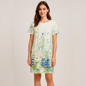 Molly Bracken White Floral Shift Dress Short Sleeve Pockets Small